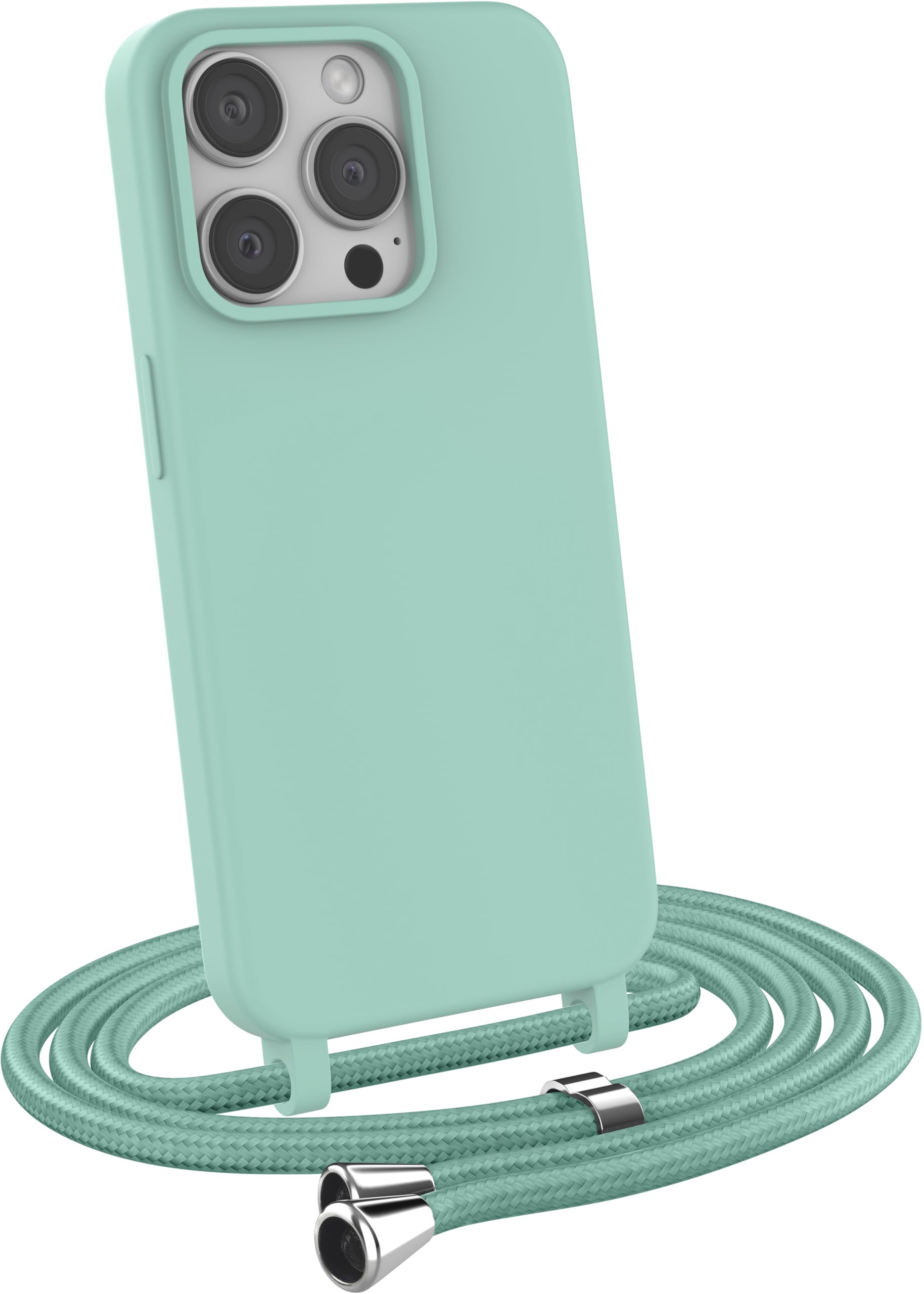 MyGadget Strap Case for Apple iPhone 15 Pro - Crossbody Phone Cover - TPU Silicone Case with Neck Holder - Cord Lanyard Carrier with Rope in Mint Green