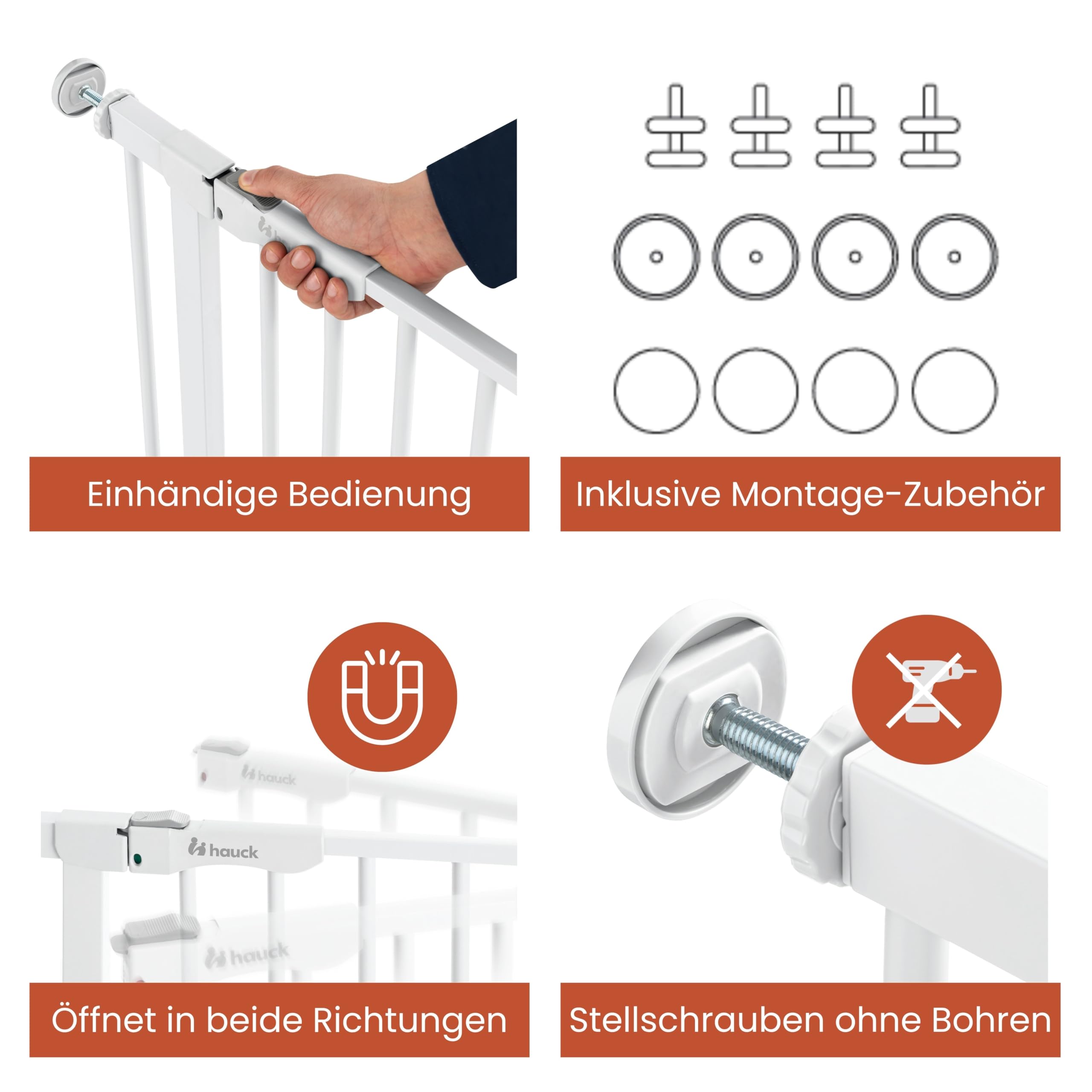 hauck Clear Step Autoclose 2, Weiß - Kinderschutzgitter Hundegitter Verstellbare Breite 75-80cm, 77cm Hoch, Selbstschließend, Flacher Einstieg, Beidseitige Einhand Öffnung, ohne Bohren 5