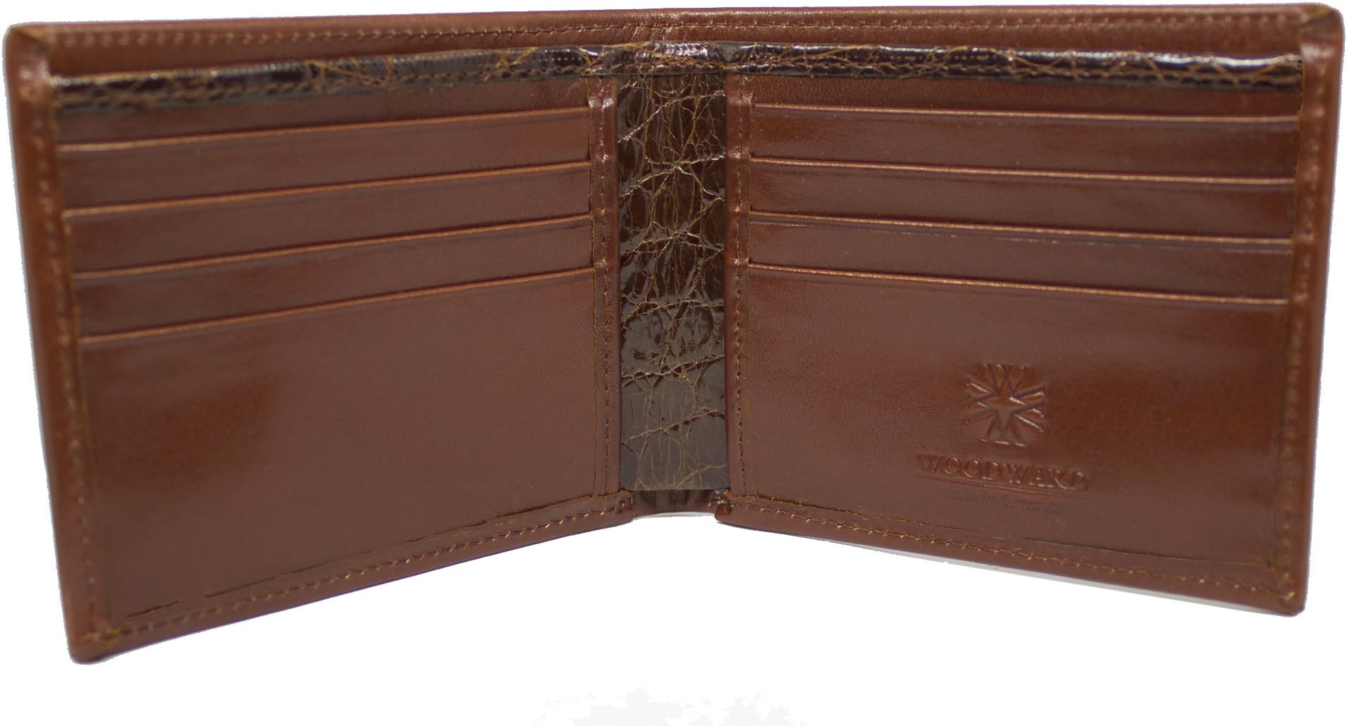 Men's Designer Leather Bifold Wallet with Genuine French Calf and Alligator in Chocolate by John Allen Woodward