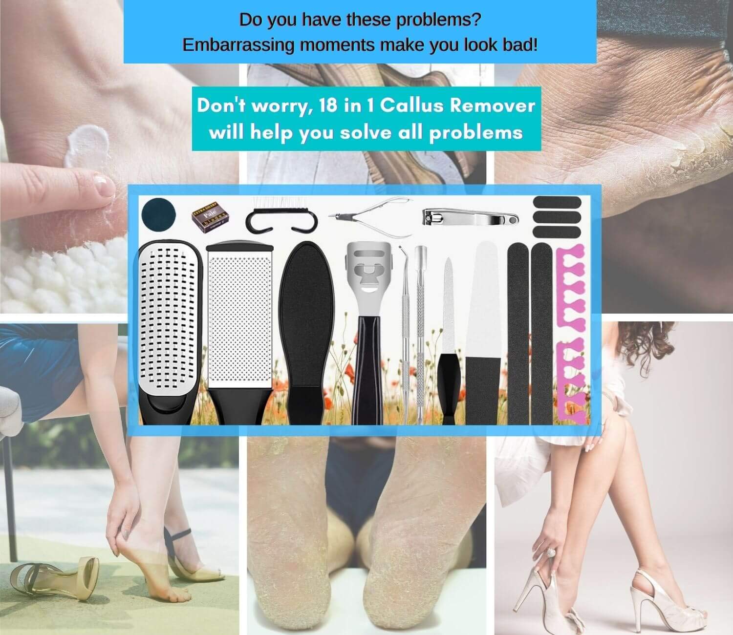 【LATEST 2020】Pedicure Foot File Callus Remover Kit- 18 Iin 1 Stainless Steel Foot Scraper and Foot Scrubber Dead Skin Foot Care Tool for Wet and Dry Feet, Foot Spa at Home : Beauty