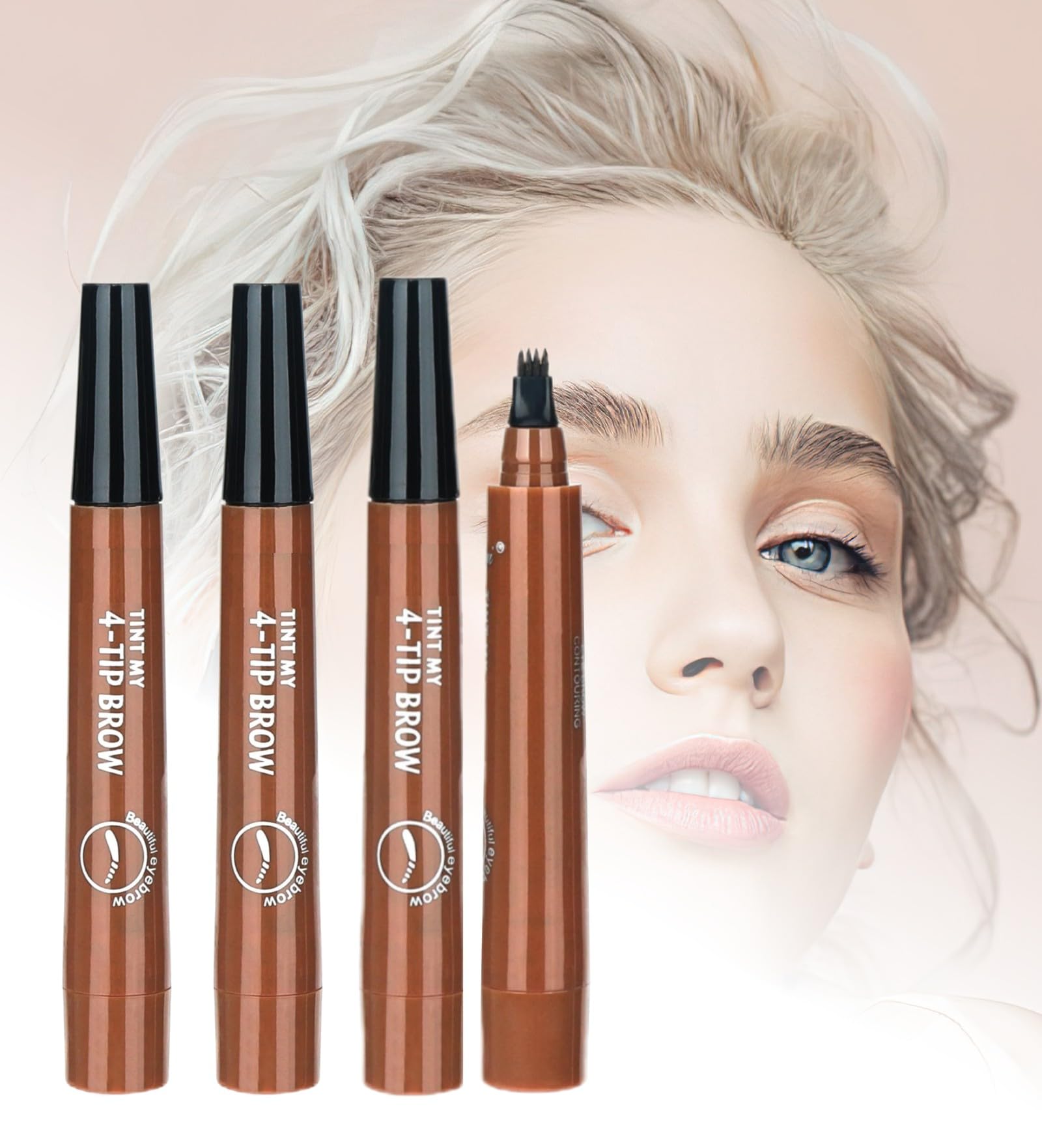 Magic Microblading Eyebrow Contouring Pencil - Microblading Eye Brow Contouring Pen - Precise Waterproof Brow Pen 4 Tipped Precise Waterproof With A Micro-Fork Tip Applicator 4pcs