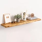 Realgulf 40" Floating Shelves, Solid Elm Wood, Natural Live Edge | Heavy Duty Hidden Brackets, Space-Saving Wall Decor for Living Room, Bedroom, Kitchen &amp; Bathroom