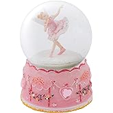 Elanze Designs Pink Ballerina Fairy Rotating Tabletop Dresser Nightstand Figurine Decoration 100MM Sturdy Glitter Water Wind Up Musical Snow Globe Plays Tune Swan Lake