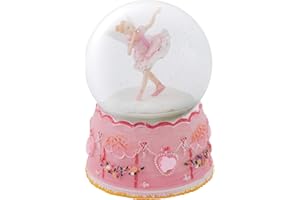 Elanze Designs Pink Ballerina Fairy Rotating Tabletop Dresser Nightstand Figurine Decoration 100MM Sturdy Glitter Water Wind Up Musical Snow Globe Plays Tune Swan Lake
