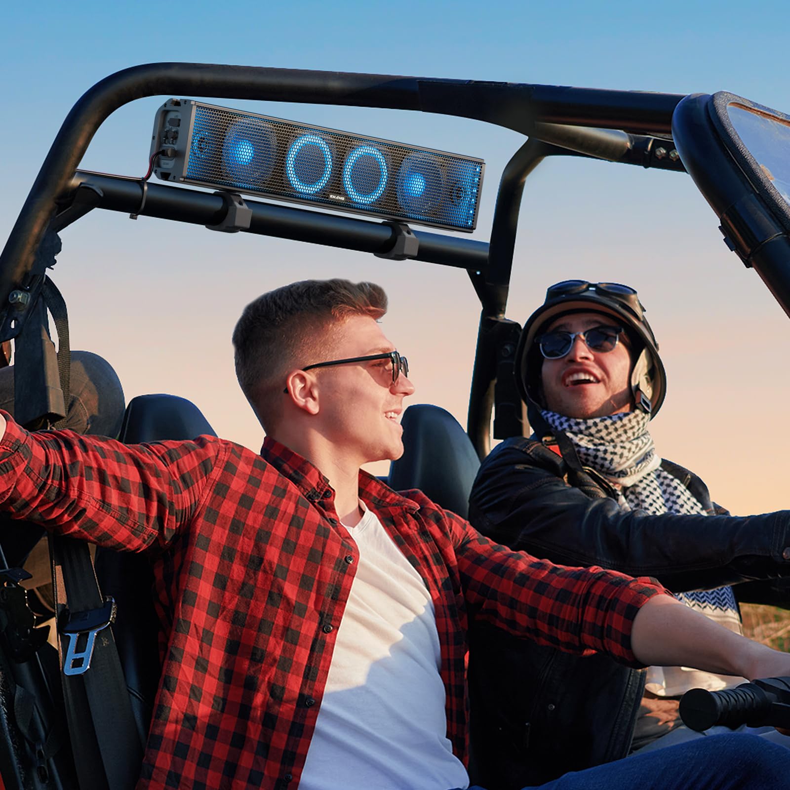 Ehaho 25 Inch UTV Sound Bar, ATV SoundBar Bluetooth with RGB Lighting, IP66 Waterproof Golf Cart Sound Bar, Amplified Powersports SXS SoundBar, UTV Speakers Compatible with Polaris RZR Can-Am