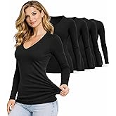 M&M SCRUBS Women’s V-Neck Long Sleeve Underscrub T-Shirt 5 Pack – Soft Stretch Cotton Blend Under Scrubs Tee