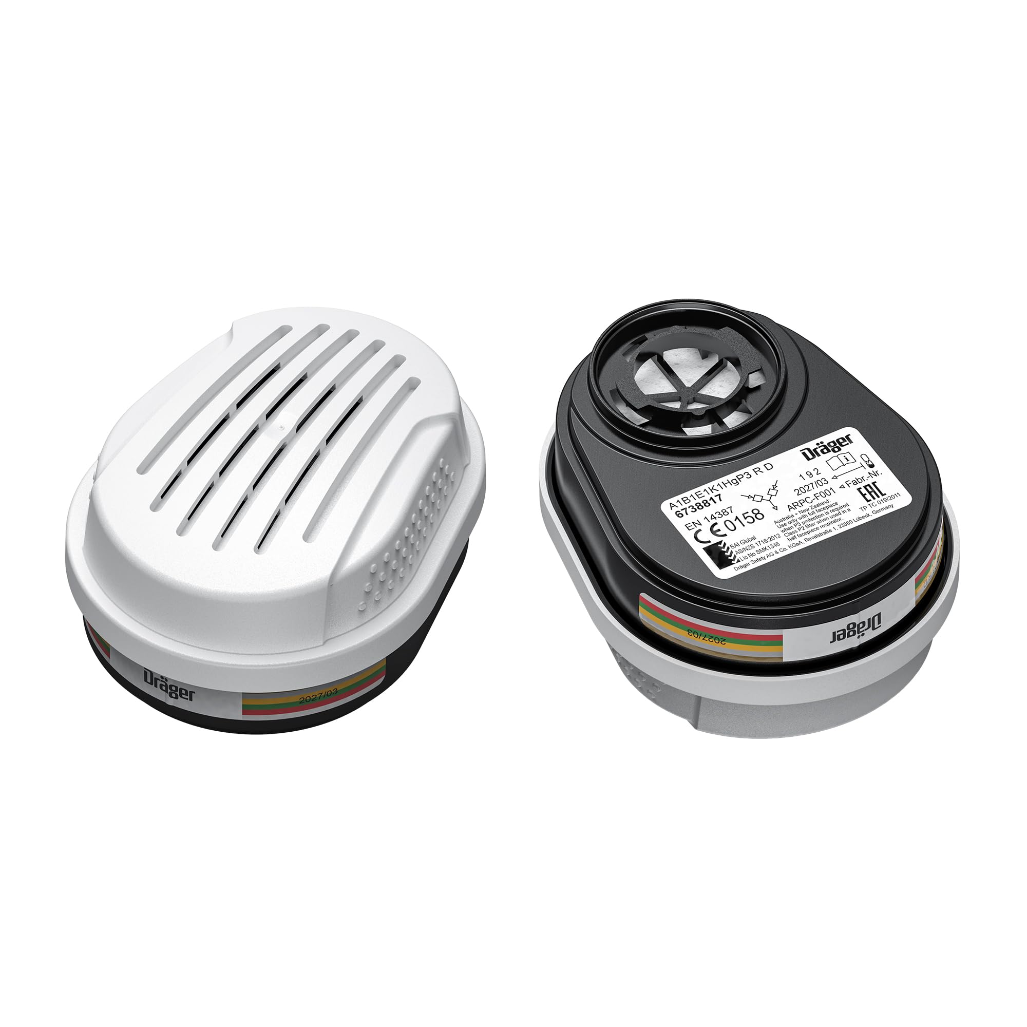 Dräger X-plore A1B1E1K1 Hg P3 RD Bayonet Filters 14x Replacement Filter Cartridges Suitable for Chemical Face Mask Respirators X-plore 3300, 5500 - Protection Against Toxic Fumes, Vapours