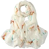 JWSilk Long Silk Chiffon Scarf Floral Print