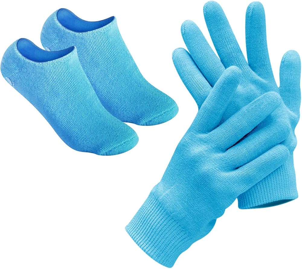 Pinkiou Moisturising Gel Socks Gloves Blue for Cracked Hands Feet Dry Skin