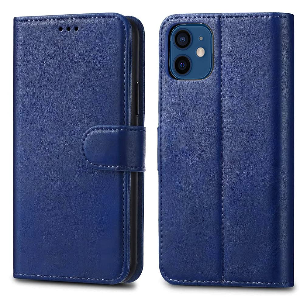 iPhone 12/ iPhone 12 Pro 6.1" Leather Case - Premium Wallet Case Leather Flip Cover For iPhone 12/ iPhone 12 Pro [Card Holder] [Magnetic Closure] (Blue)