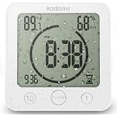 KADAMS Shower Clock Waterproof Bathroom Timer &ndash; Digital Wall Clock with Countdown, Magnetic Kitchen Clock with Temperature &amp; Humidity, Suction Cup for Kids Shower Spa Sauna Cook Bath, White