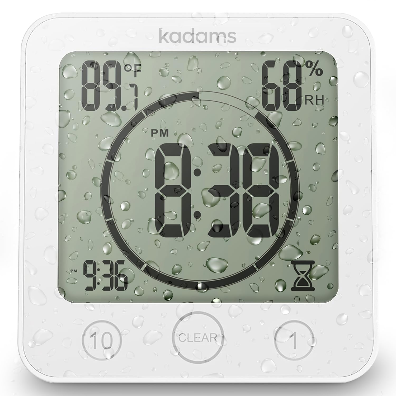 Photo 1 of KADAMS Shower Clock Waterproof Bathroom Timer – Digital Wall Clock with Countdown, Magnetic Kitchen Clock with Temperature & Humidity, Suction Cup for Kids Shower Spa Sauna Cook Bath, White