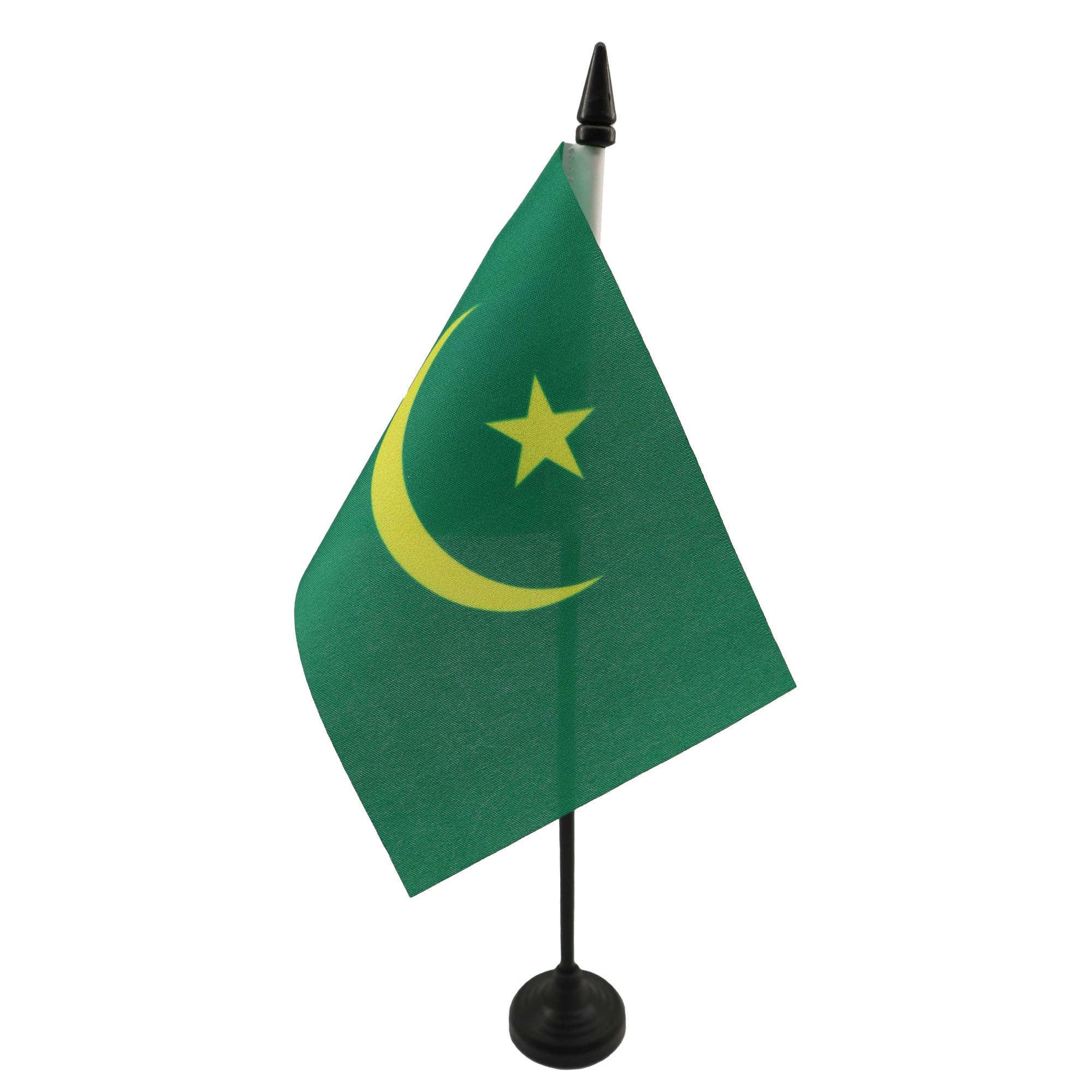 AZ FLAG - Mauritania Table Flag 4'' x 6'' - Mauritanian Office Mini Banner 100% Polyester 15 x 10 cm - Mini Desk Flag with 10'' Pole and Black Plastic Base — image 1