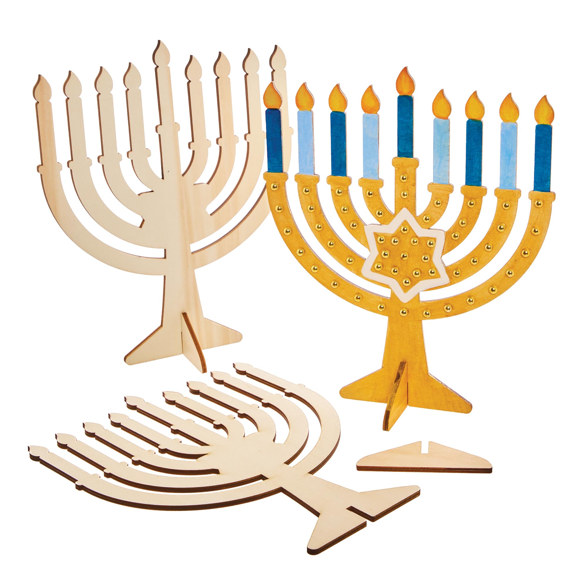 Baker Ross FX937 Wooden Menorah Decorations - Pack of 3, Religious Education Arts and Crafts Kits for Kids