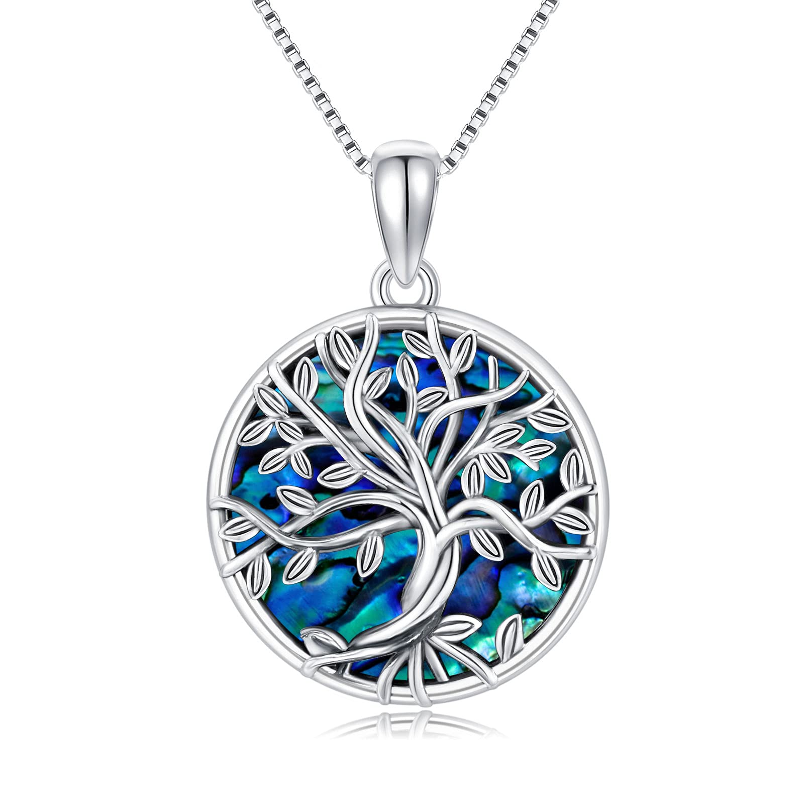 TRISHULA Tree of Life Necklace Abalone Pendant Round Chain Tree of Life Jewellery Gifts for Women Men Girls Boys