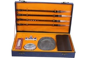 SHINEOFI 1 Set Calligraphy Painting Set Ink Stick Japan Japanese Sumi Supplies Caligraphy Kits Chinese Ink Stone Practicing Brush Drawing Suite Portable Wood Student