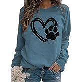 ZUNQKG Womens Paw Sweatshirt Long Sleeve Dog Mom Shirt Crewneck Pullover Dog Lover Sweatshirts