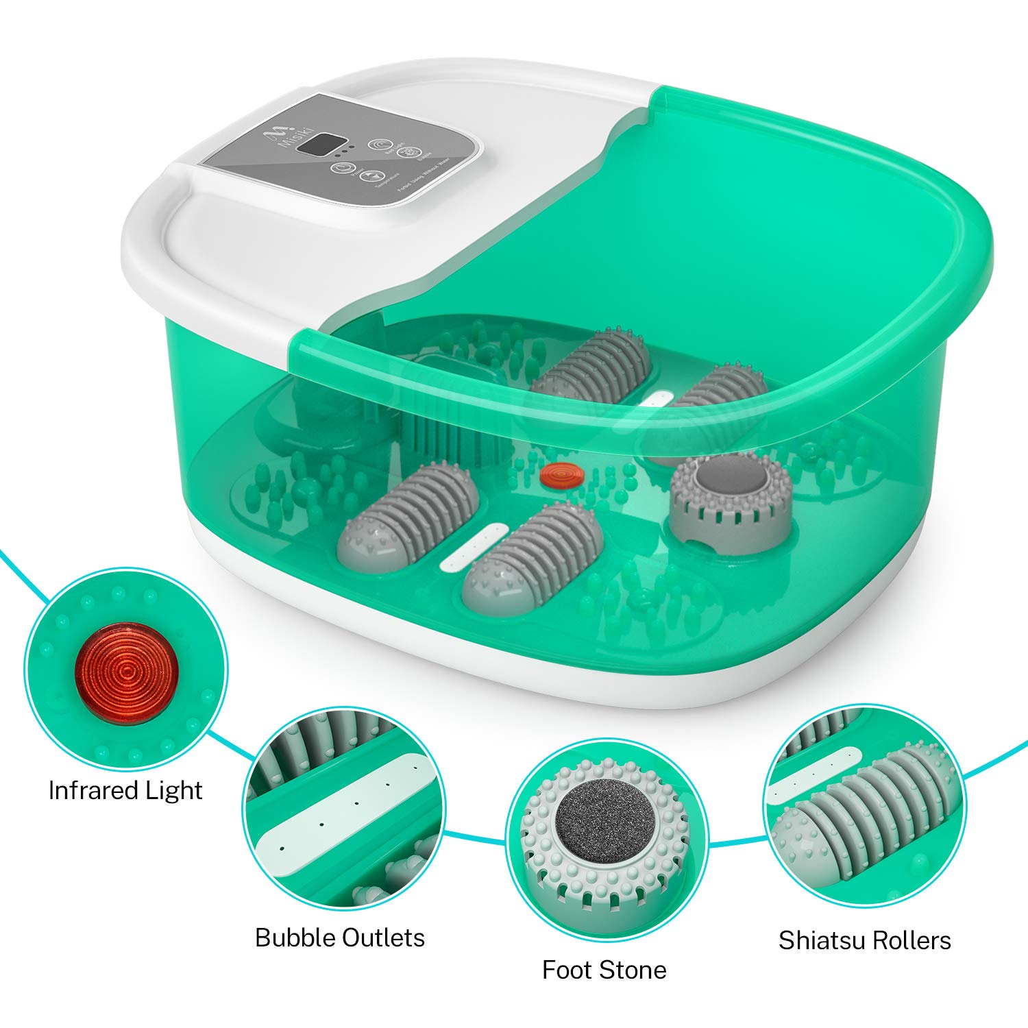 Foot Spa Misiki Foot Bath Massager with Heat Bubbles Vibration Red Infrared Light and Auto Shut-off, 4 Massage Rollers and Pedicure Stone for Tired Feet, Shiatsu Massage to Relieve Stress Muscle Pain: Beauty
