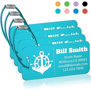 Personalized Luggage Tags 4 Pack, Custom Engraved Luggage Tags for Suitcase with Name/Text/Logo, Customized Metal Travel Tag
