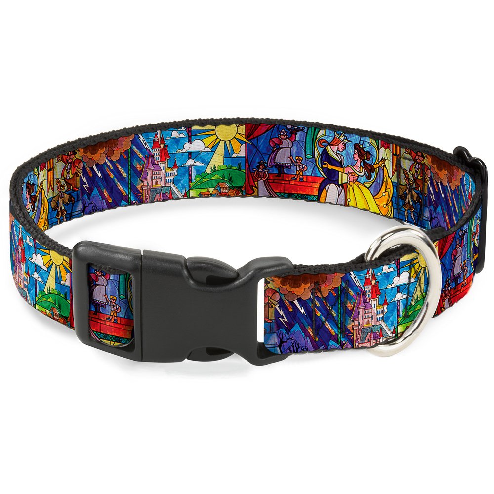 Buckle-Down Plastic Clip Collar - Beauty & the Beast Stained Glass Scenes - 1" Wide - Fits 15-26" Neck - Large