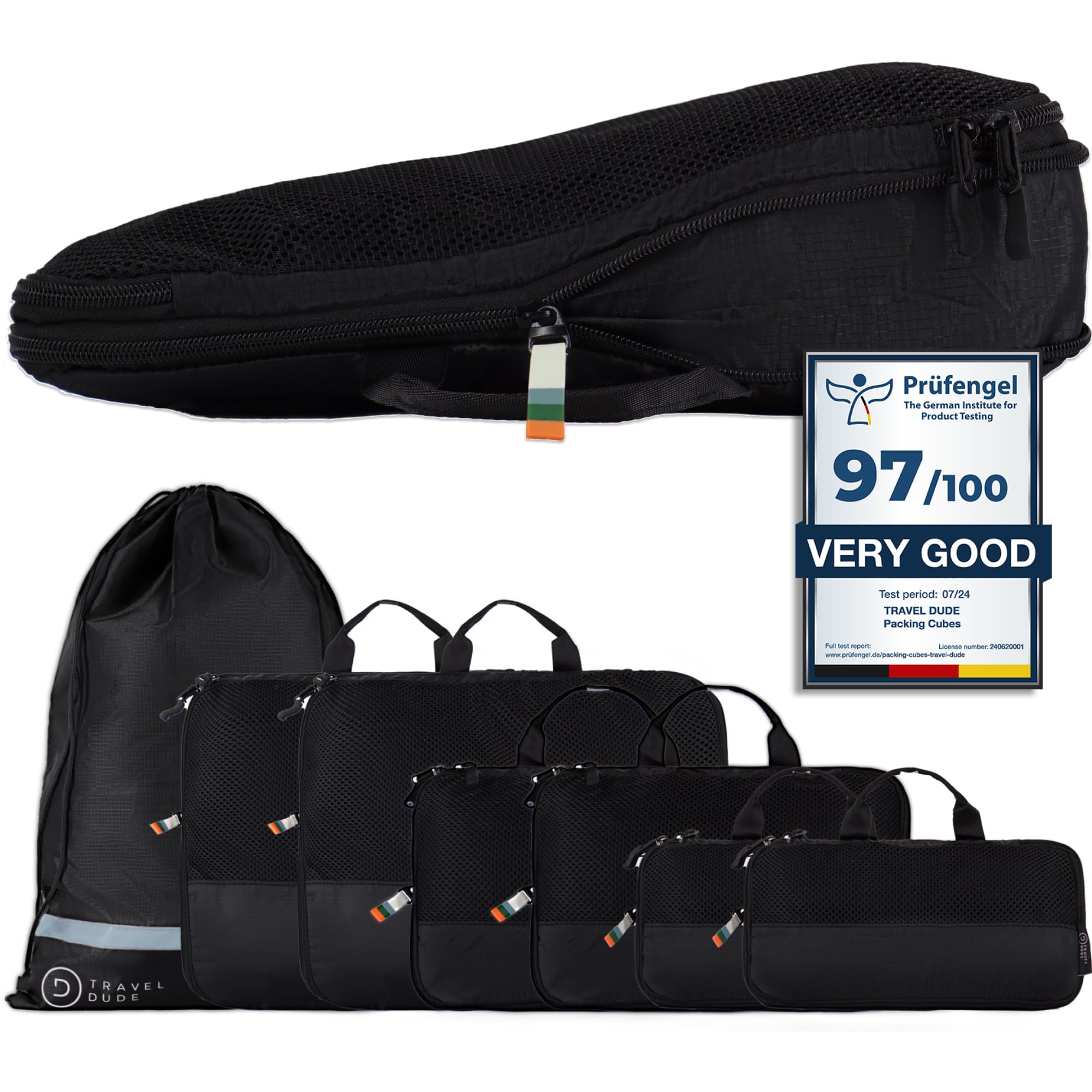 TRAVEL DUDE Compression Packing Cubes – Packing Cubes Compression Set for Suitcases, Backpacks & Travel – Lightweight, Compressible Travel Organisers for Luggage (7 pieces, All Black)