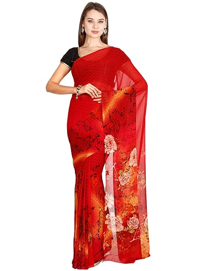 Faux Georgette Saree - Salsa Red - (CCMYSY7032)