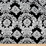 Ben Textiles Charmeuse Satin Old Damask Black/White Fabric By The Yard