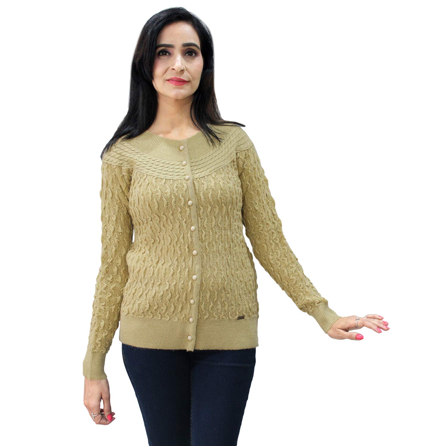 matelco women's woollen full sleeves self designing short cardigan