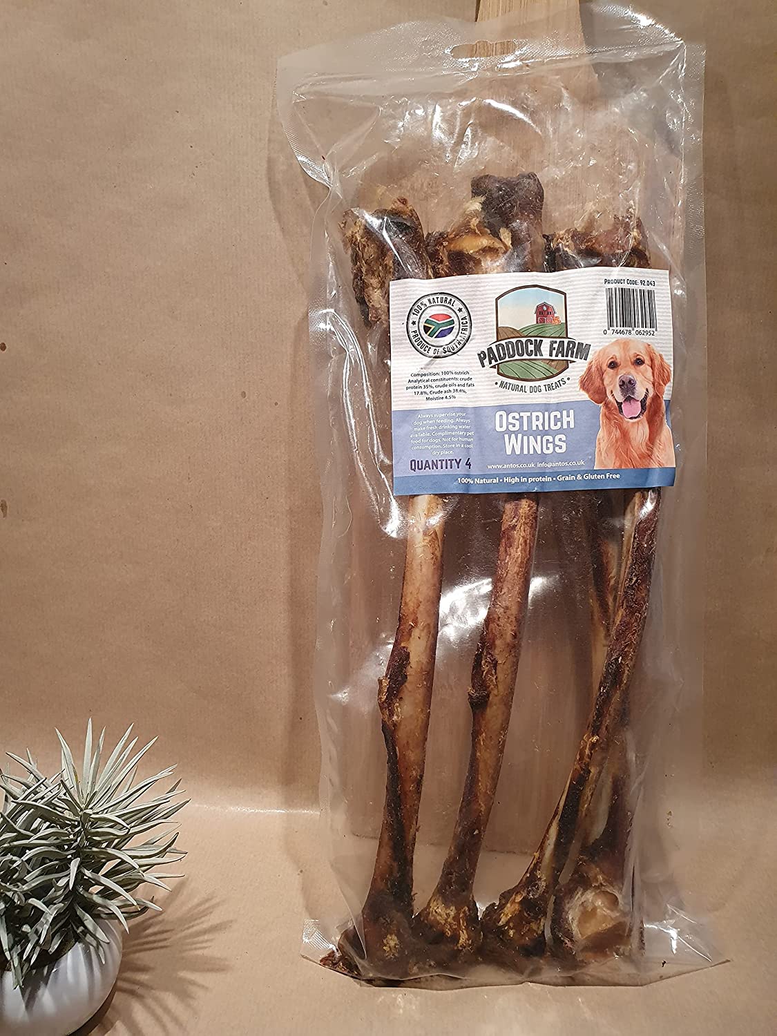 Ostrich Bones For Dogs (4-in-1) 100% Natural Large Dried Dog Treats, Long Lasting, Large Natural Treat, Chews for dogs, Ostrich Wings