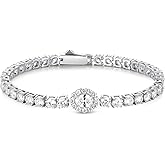 FANCIME Sterling Silver Cubic Zirconia Tennis Bracelets for Women Oval Halo CZ Bracelets Fine Jewelry Birthday Gifts for Women Her, 7"
