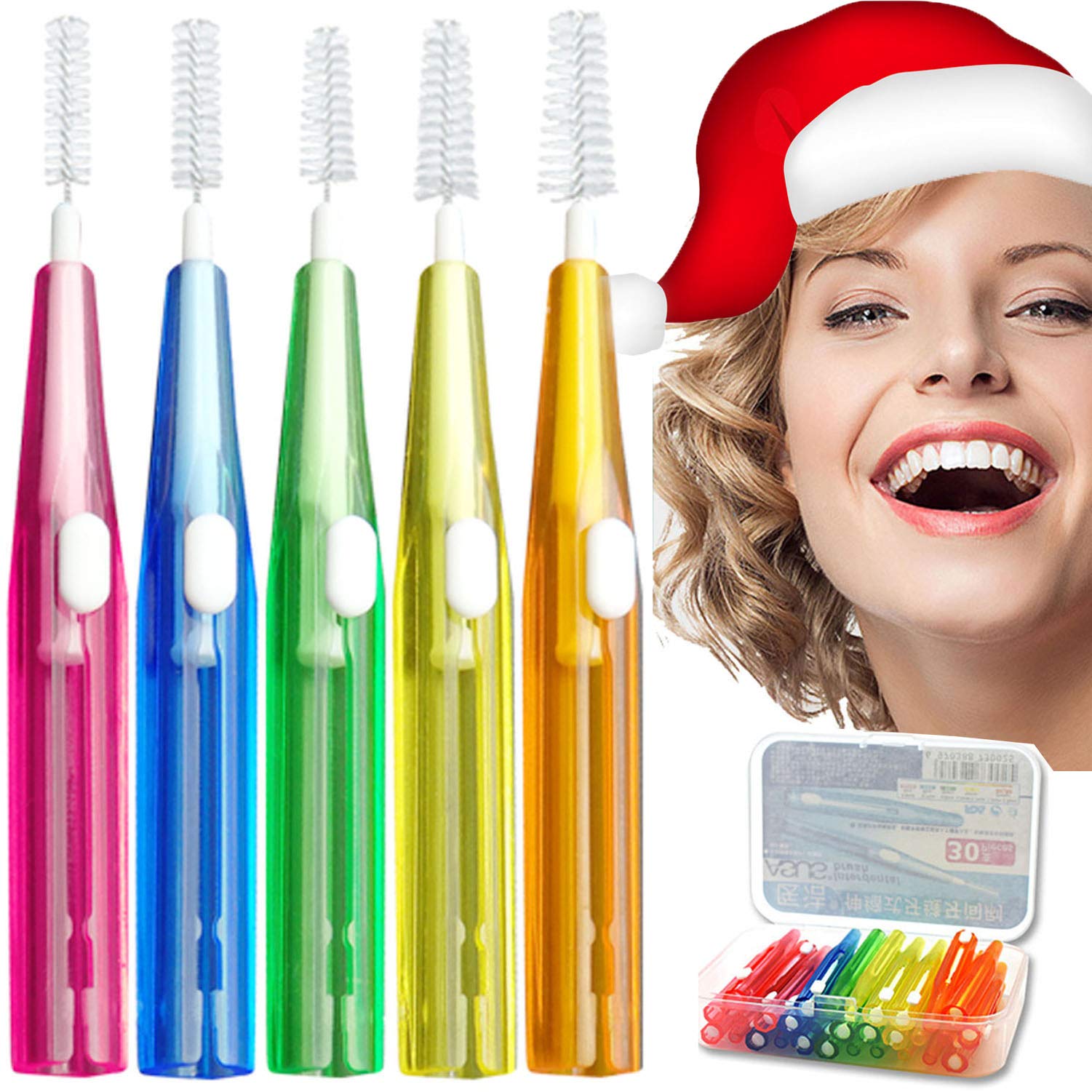 Interdental Brushes 30pcs Mixed Pack with Sizes 0.6-1.5mm Tooth Dental Picks for Daily Oral Hygiene, Effective Interdental Cleaners Fit for Adult Children with Carrying Case