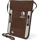 VENTURE 4TH Neck Wallet for Women & Men – RFID Blocking Passport Holder for Travel, Hidden Neck Pouch with 6 Compartments, Slim Lightweight Travel Organizer with Adjustable Strap (Brown)