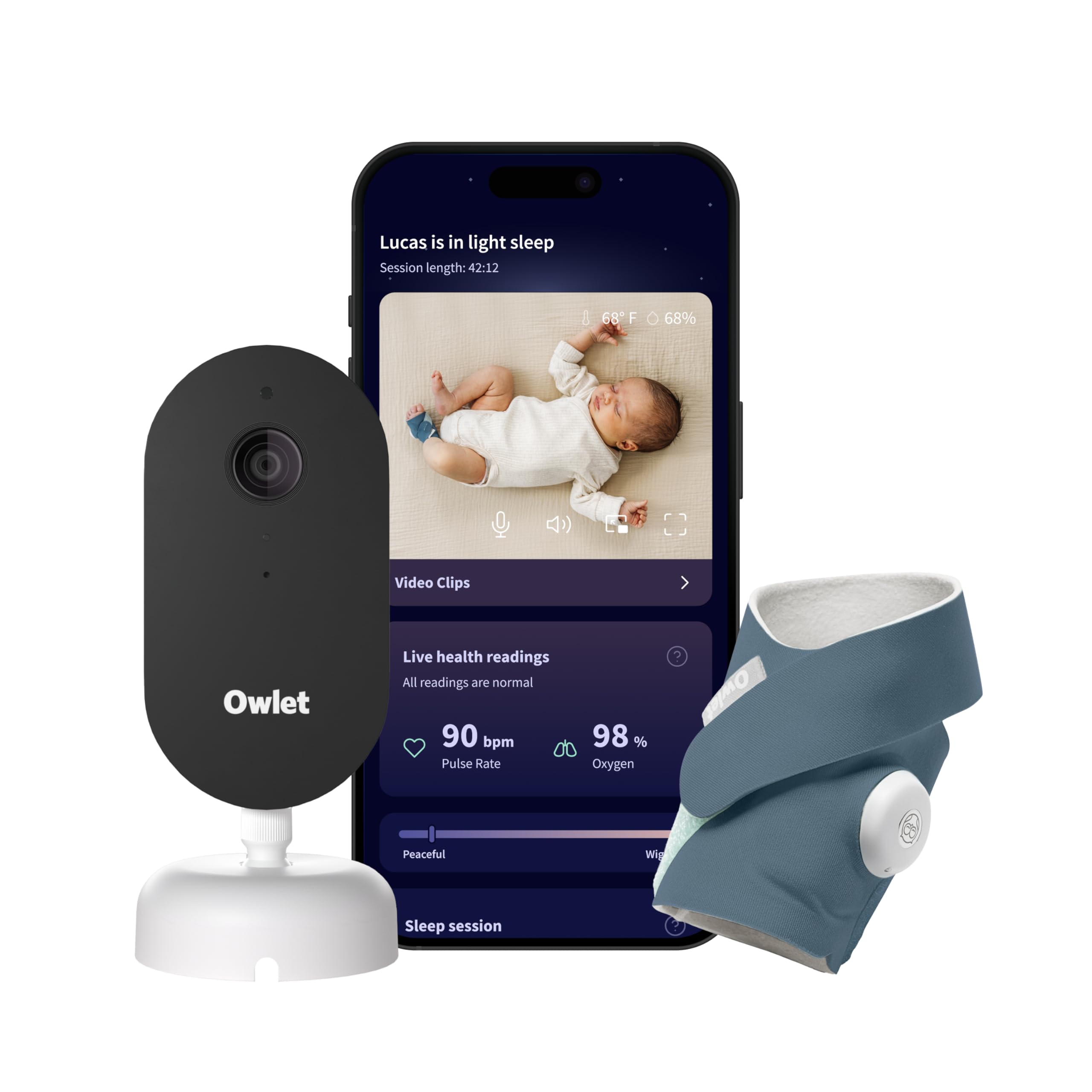 Photo 1 of Owlet Dream Duo (Gen 3) Smart Baby Monitor All-in-One Bundle - 2K HD Video Baby Monitor with Alerts & Owlet Dream Sock Tracks Baby’s Oxygen, Heart Rate & Sleep | Health Insights via App | Bedtime Blue