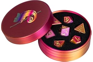 KSNDie Plastic DND Dice Set, 7-Die Multi Colors Polyhedral Dice Set with Chameleon Pattern Gift Case for Dungeons and Dragons Role Playing Games