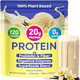 Vegan 20g Protein Powder with 9B CFU Probiotics, Fiber, Enzymes &amp;Superfoods | Plant Based Vanilla Protein Powder,Easy to Digest| Low in Sodium | Keto | Gluten &amp; Dairy Free | Non-GMO - 20 Servings