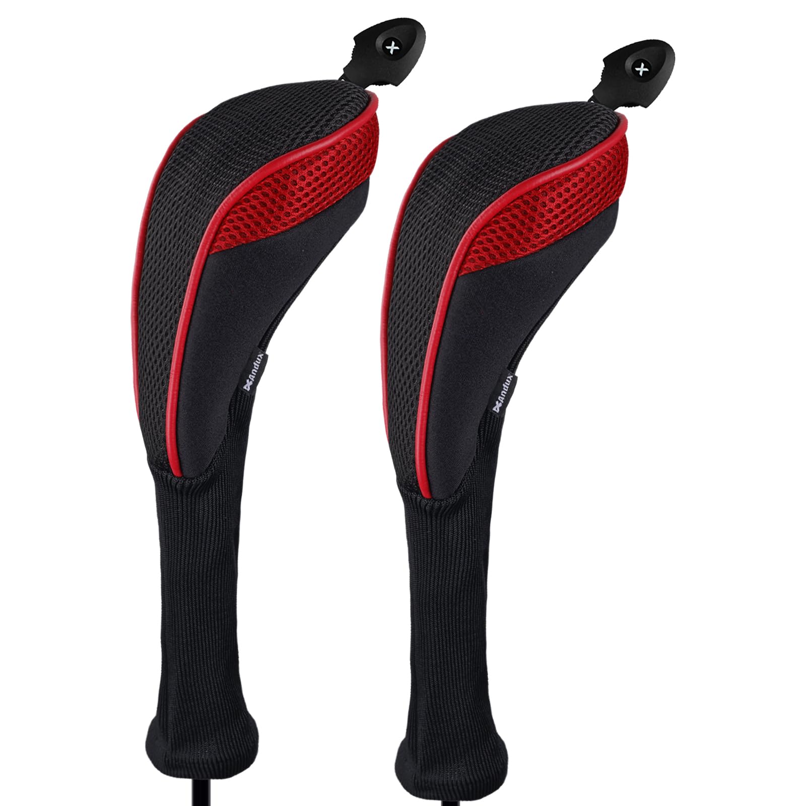 Andux Long Neck Golf Hybrid Club Head Covers with Dial No. Tag CTMT-01 (Black/Red,2pcs)