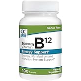 Quality Choice Vitamin B12 500 MCG, Energy, Metabolism, &amp; Nervous System Support Supplement 100 Count Bottle of Tablets