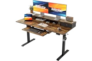 Agilestic Electric Standing Desk with 2 Drawers and Keyboard Tray, 55 x 24 Inches Ergonomic Adjustable Height Desk with Storage, Sit Stand up Computer Workstation, Rustic Brown