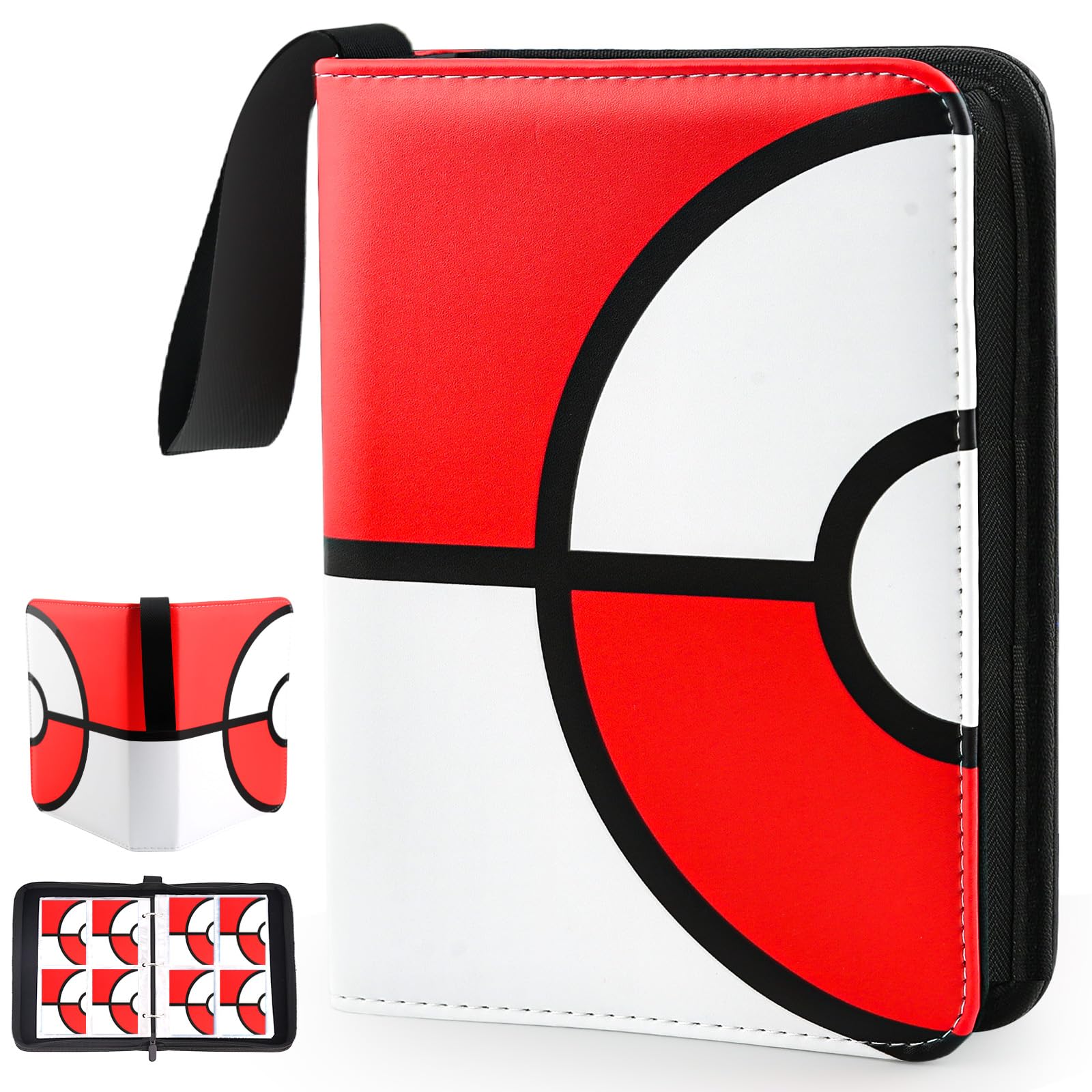 Photo 1 of Card Binder 4 Pocket, Trading Card Holder Fits 400 Cards with 50 Removable Sleeves, Large Capacity & Waterproof Zipper Album Holder for Trading Card Collector, Portable Collection Card Album for Cards