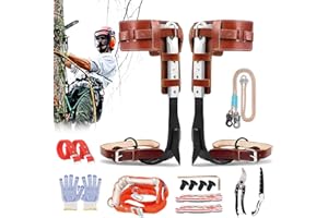 MYCGJH Upgrade Leather Tree Climbing Spikes Set, Adjustable Tree Climbing Gear Pole Climbing Spurs Tool with Harness Belt Scissors & Saw for Climbing Trees, Picking Fruit, Logging