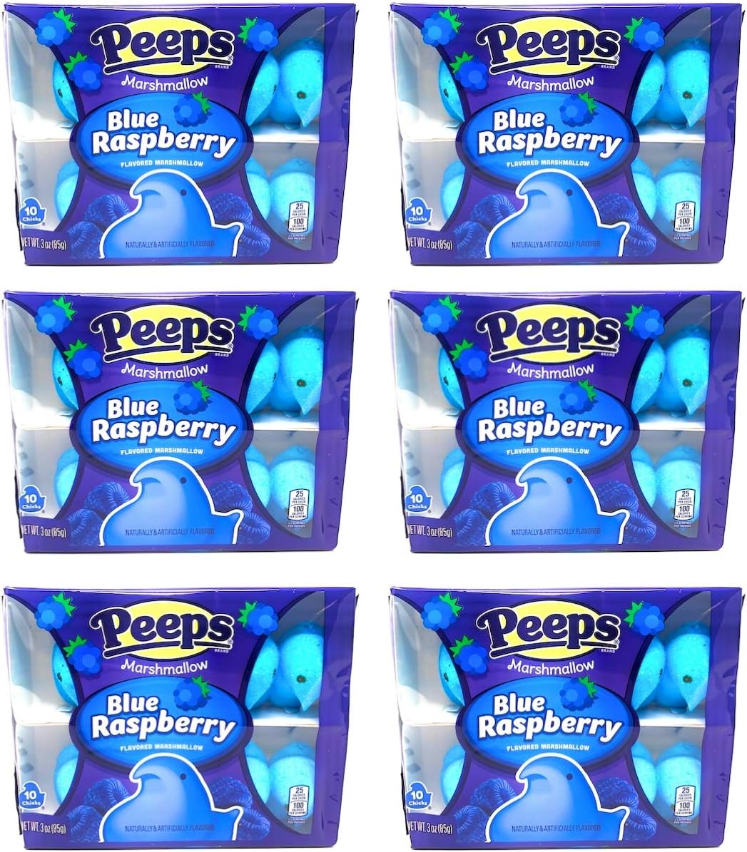 Peeps Marshmallow Chicks Blue Raspberry Flavor Easter Candy - 60 Chicks Total - Fat Free - Naturally & Artificially Flavored Bulk Candy