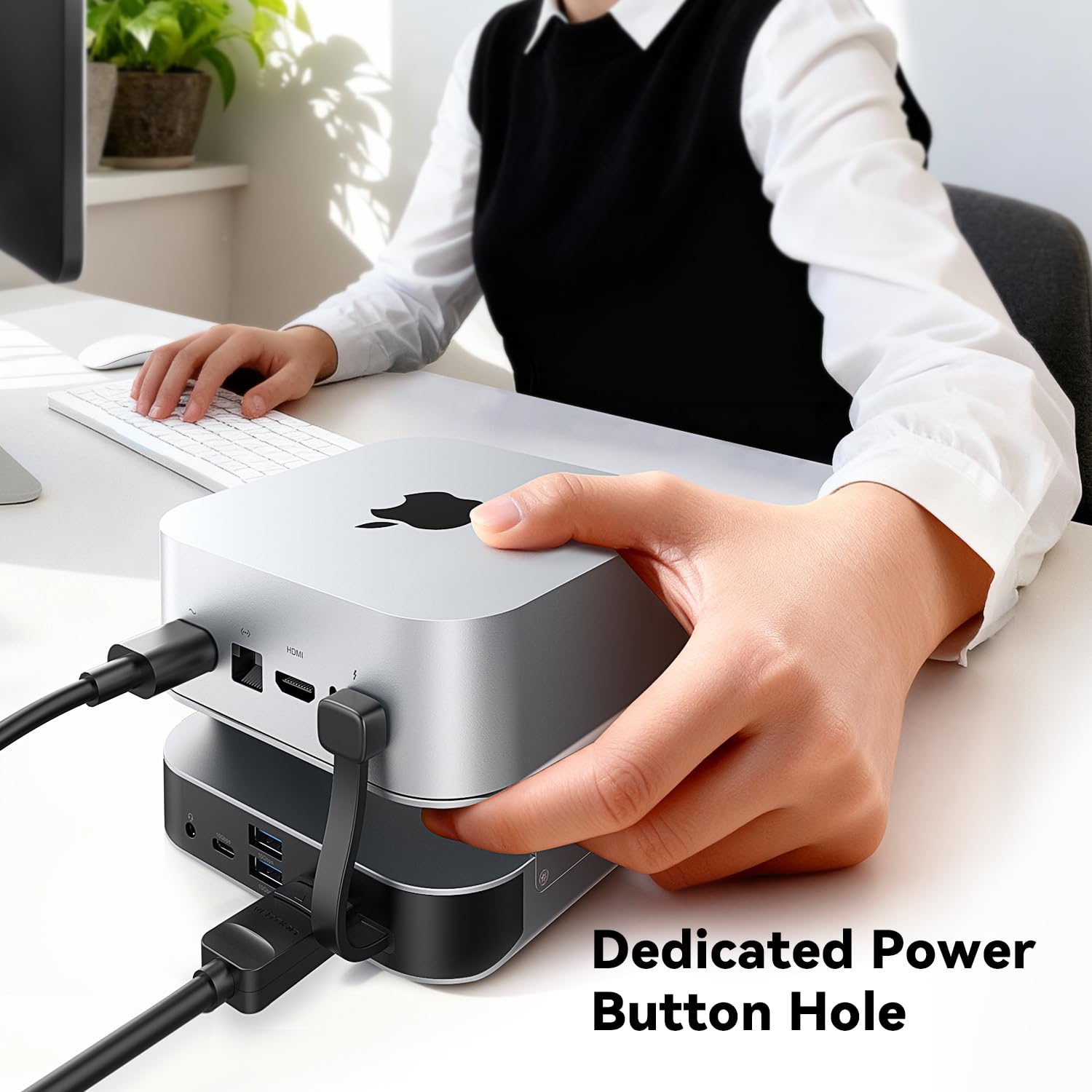 VENTION Mac mini M4 Dock 10-in-1, Aluminium-Stand für M4/M4 Pro mit NVMe SSD-Enclosure, 4K@240Hz/144Hz HDMI, 10 Gbps USB-A & USB-C Dockingstation, SD/TF-Kartenleser, Dual Audio Ports, Silber 8