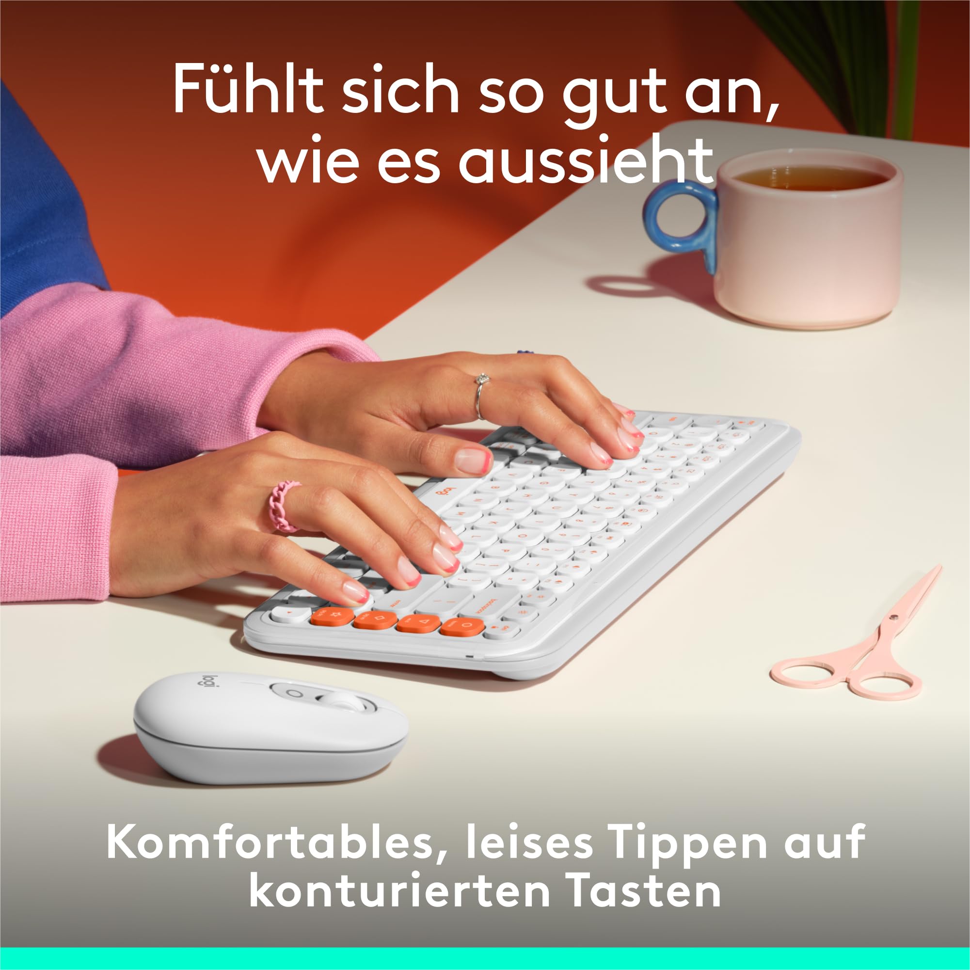 Logitech POP ICON Keys kabellose Bluetooth-Tastatur, Komfortables Tippen, programmierbare Tasten, Easy-Switch zwischen bis zu 3 Geräten, für Notebook, Tablet, PC, Deutsches QWERTZ-Layout – Weiß 3