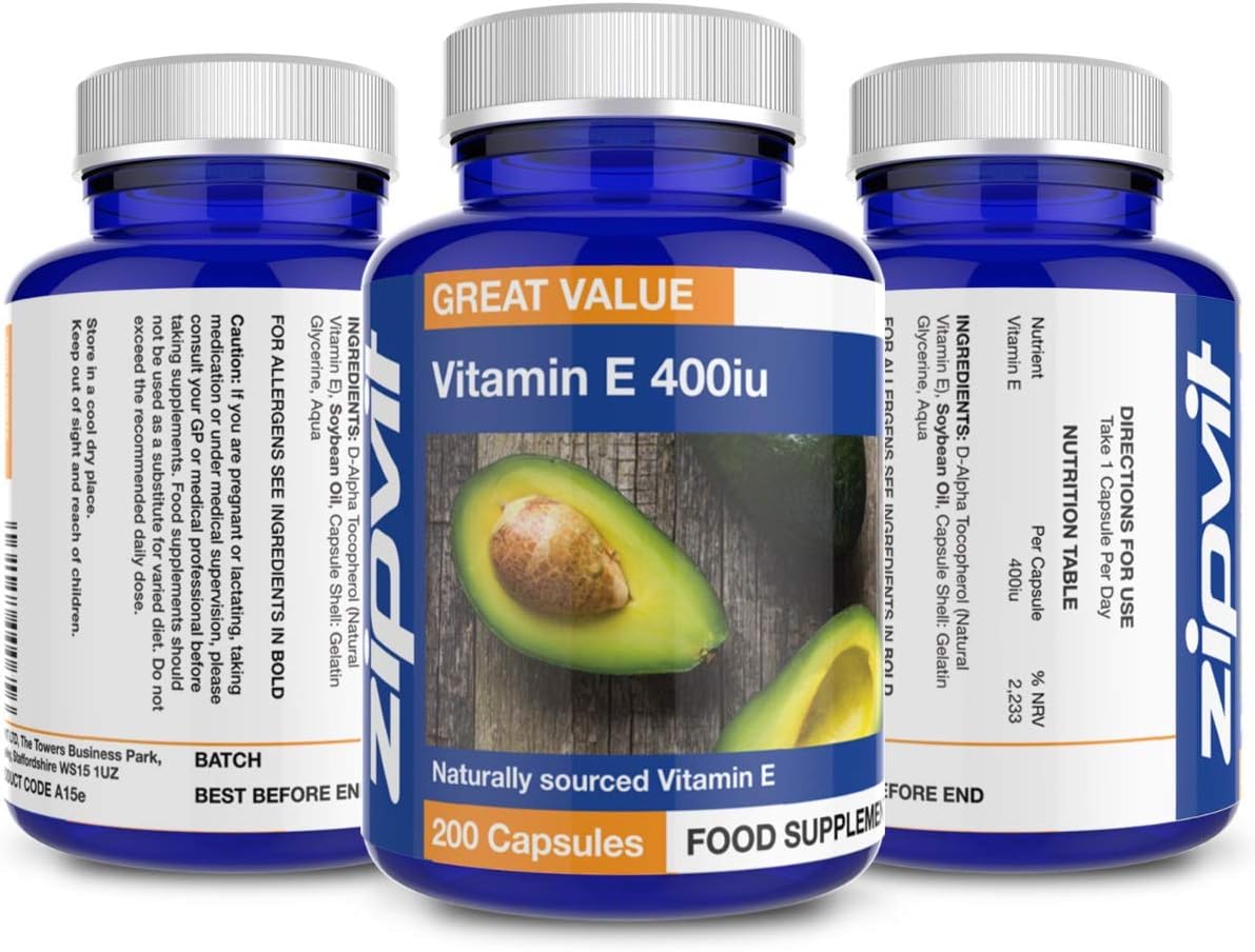 Zipvit Vitamin E Capsules 400IU, Natural D-Alpha Tocopherol, Supports Cell Protection from Oxidative Stress, 200 Capsules - Image 4