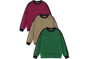 GFQLONG 3 Pack Toddler Boy Girl Cotton Crewneck Sweatshirt Kids Lightweight Long Sleeves with Stripe Fall Fashion Tops