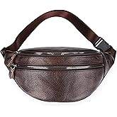 FYRLFB Genuine Leather Waist Bag, Outdoor Travel Waist Pack, Cowhide Leather Fanny Pack with Adjustable Strap, Suitable for Travelling, Outdoor Hiking, Cycling, Running - Brown & Large