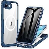 CENHUFO Magnetic Privacy for iPhone 16E Case [Compatible with Magsafe] Full Body Phone Case Built-in 9H Tempered Glass Privacy Screen Protector and Camera Protector, Shockproof Bumper Cover - Blue