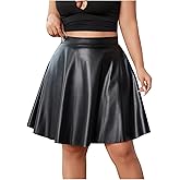 MakeMeChic Women's Plus Size Pleated Leather Mini Skirt High Waist A Line Skater PU Leather Short Skirt