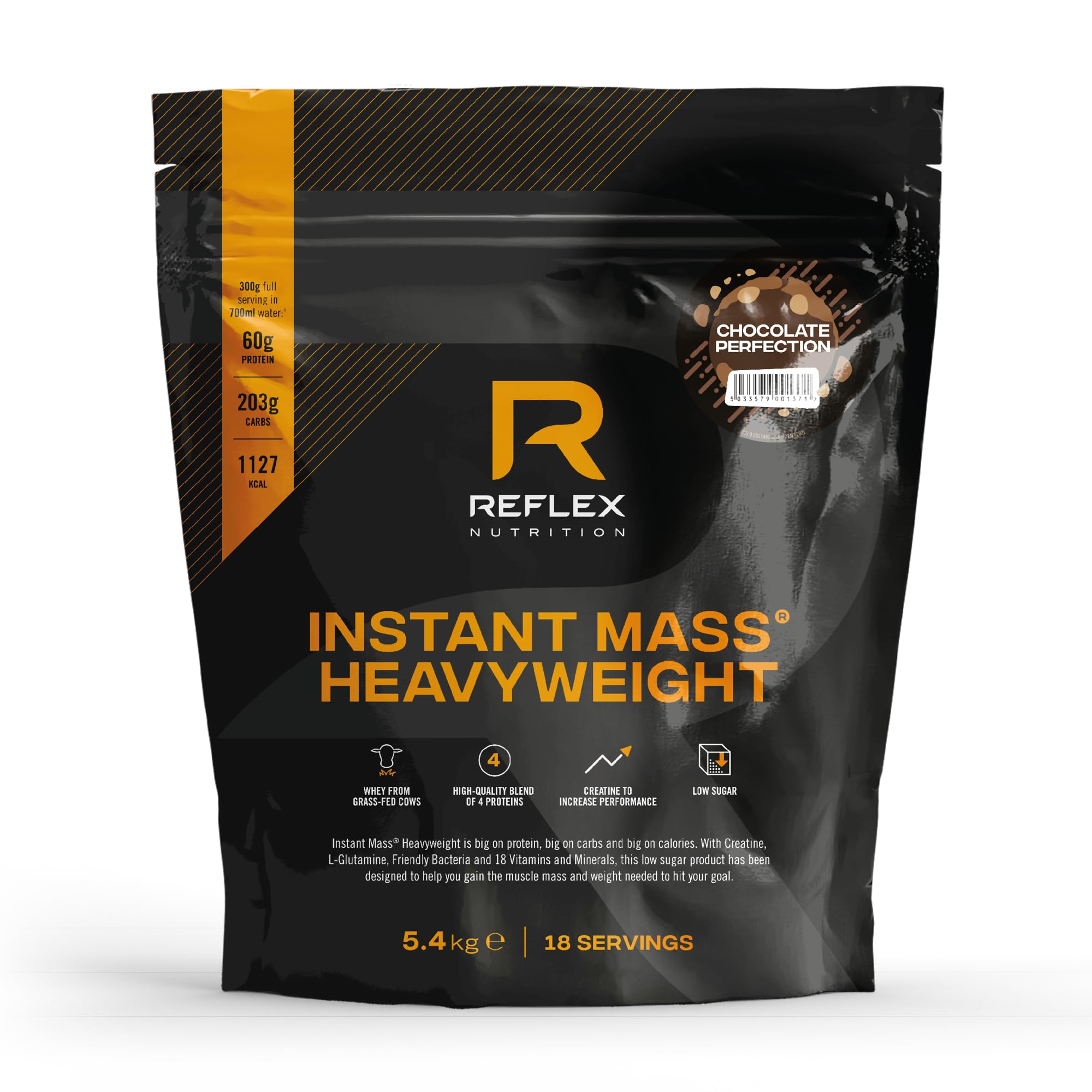 Reflex Nutrition Instant Mass Heavyweight - Mass Gainer - Over 1000 Kcal per Serving, 60g Protein, Creatine - High Calorie Post Workout or Before Bed Protein Shake (Chocolate Perfection, 5.4 kg)