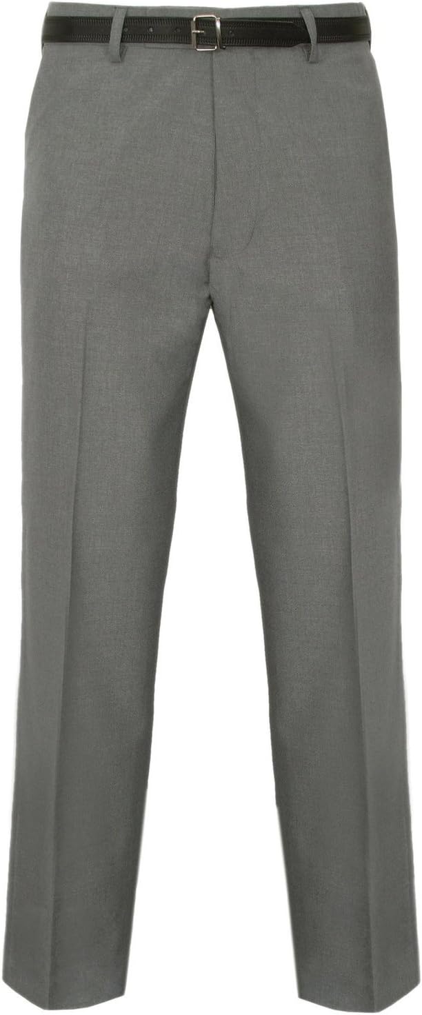 Stylo Online® Mens Trousers Formal Casual Business Office Work Home Belted Smart Dress Straight Leg Flat Front Everpress Pockets Pants Plus Free Belt Big King Size 30-50